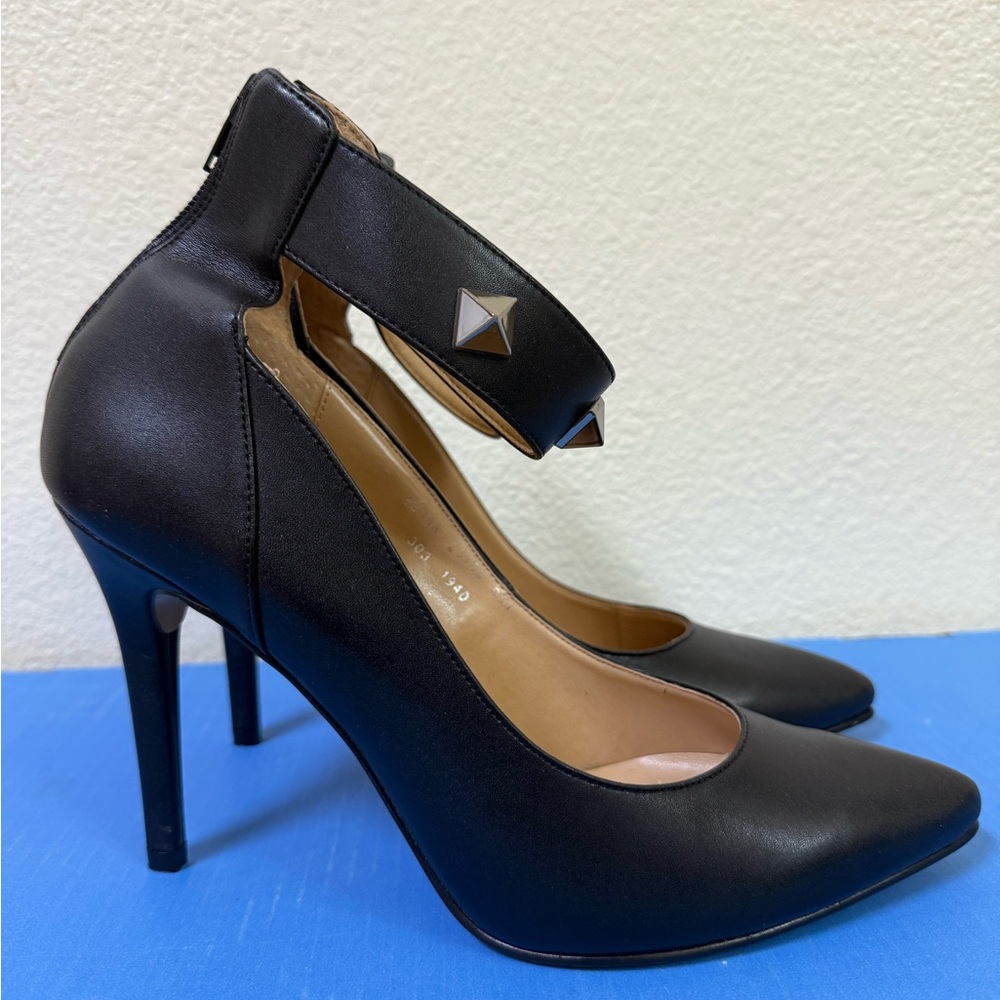 Andrea Black Ankle-Strap Pointed Toe Pumps